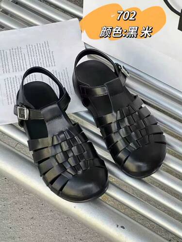 2026新款时尚简约复古编织罗马凉鞋女透气猪笼鞋一字扣软底凉鞋