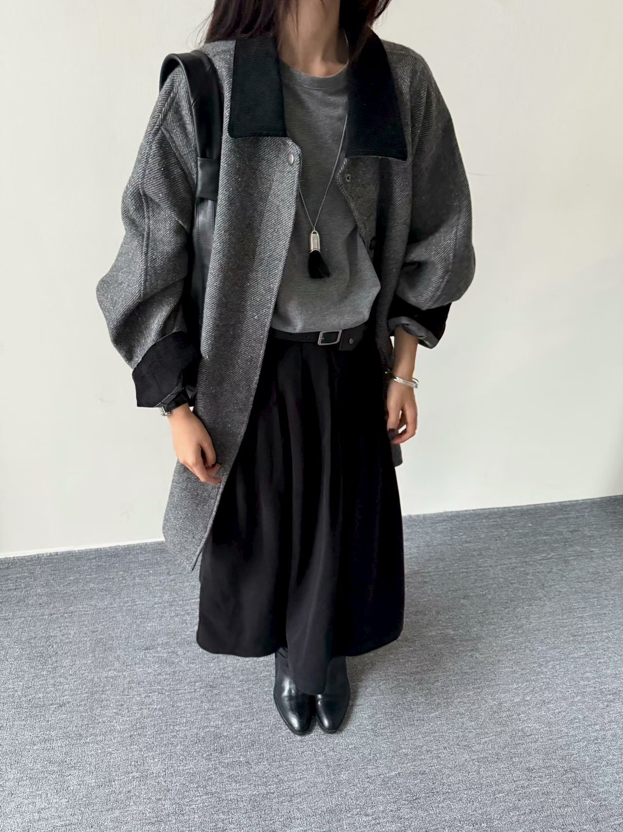 AYW2025秋季新款韩版宽松显瘦百搭毛呢外套女中长款大衣