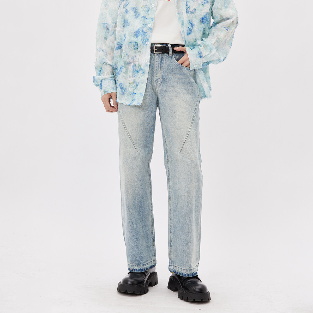 大赖studios 牛仔裤男女同款百搭基础春夏新款浅色韩版直筒裤子