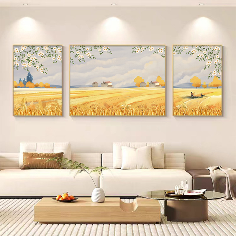 现代简约静物风景田园客厅背景墙装饰画 画温馨暖色三联上墙墙面