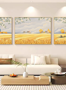 现代简约静物风景田园客厅背景墙装饰画 画温馨暖色三联上墙墙面