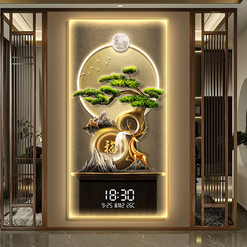 新中式葫芦发财树玄关装饰画 画正对门走廊过道挂画 画高级感LED