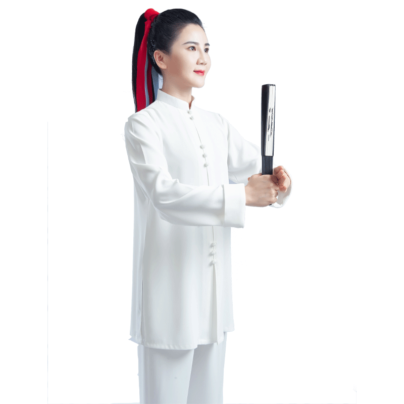 陈英太极服白色长款武术比赛