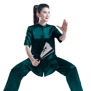 春秋太极服短袖男女新品休闲醋酸桑蚕真丝中国风武术太极拳练功服