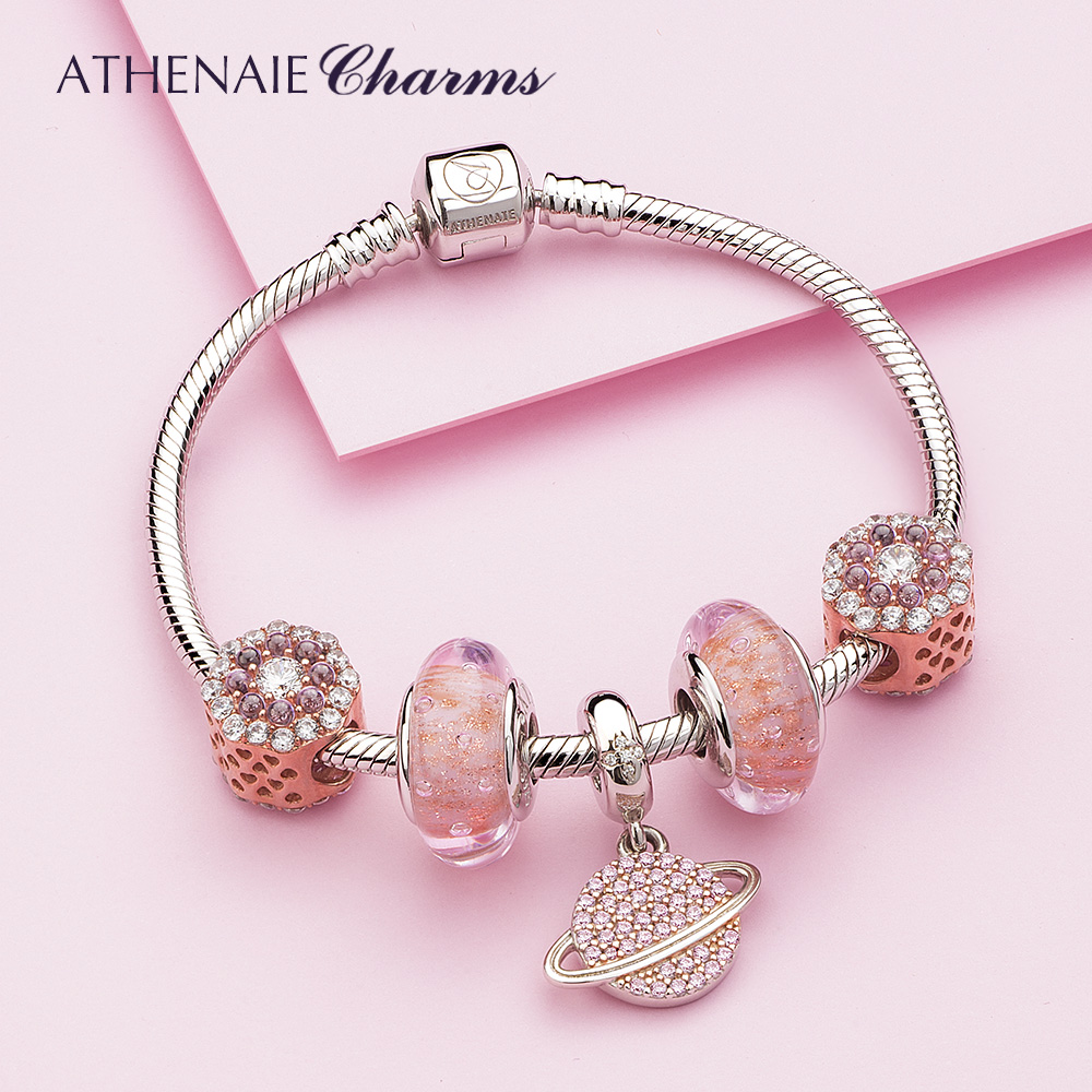 粉色星球925银手链ins水晶情侣