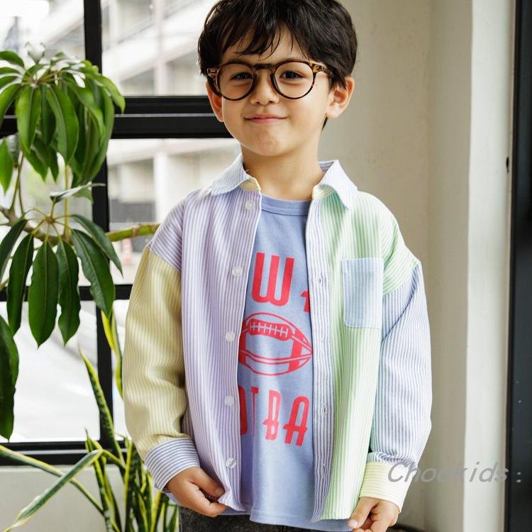Chookids日本代购 BREEZE 2025春夏 童装 彩色条纹短袖衬衫