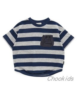 童装 Chookids日本代购 2023夏 T恤 F.O.KIDS 立体口袋条纹短袖