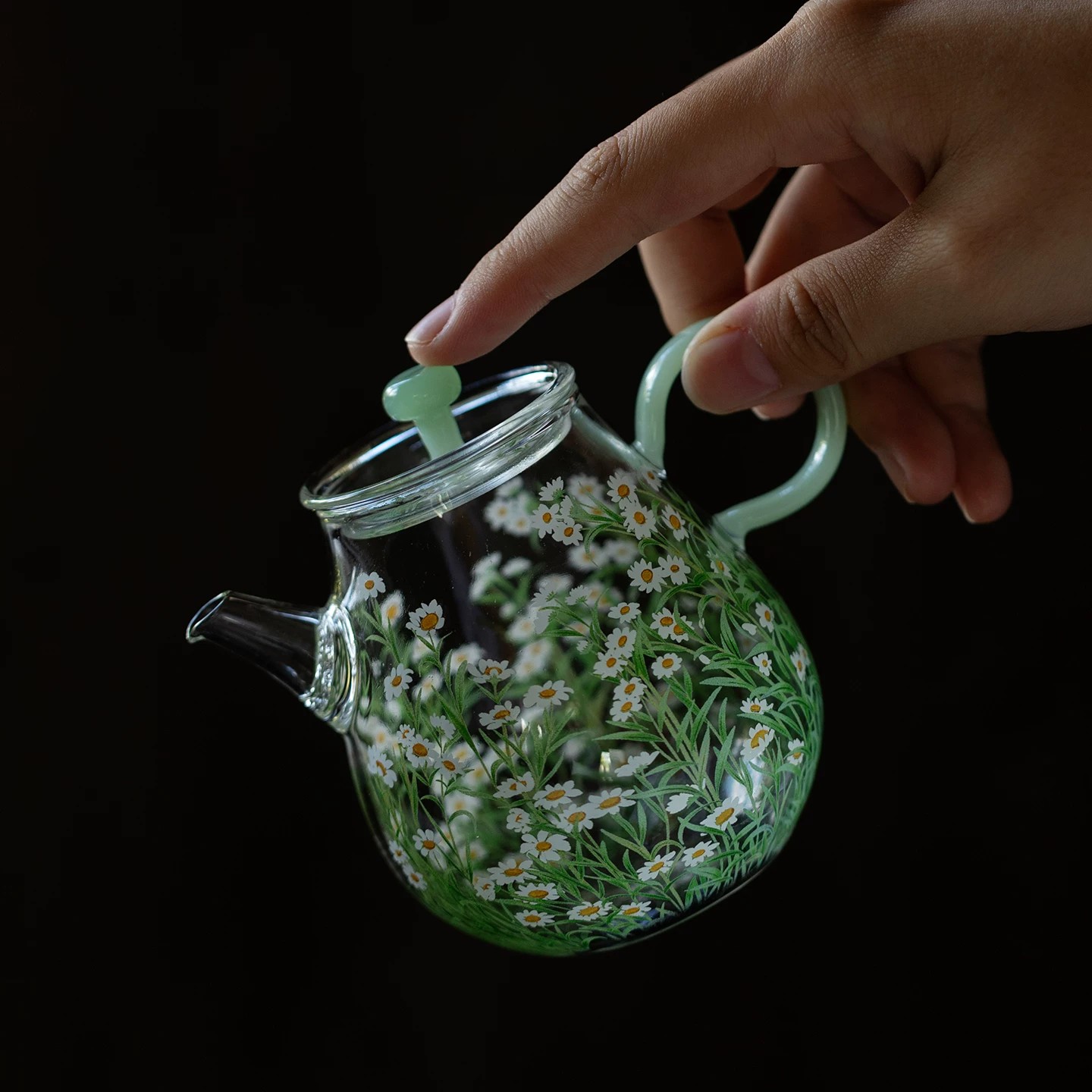 德臻手绘高硼硅玻璃手执茶壶
