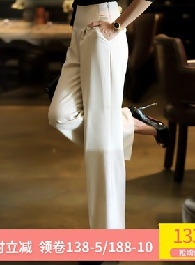 白色侧拉链西裤女长裤夏季超高腰裤子直筒阔腿西装裤正装显瘦职业
