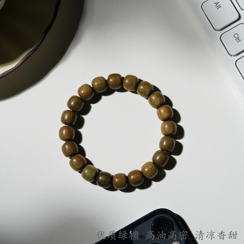 男女通用绿檀中国风素面手链