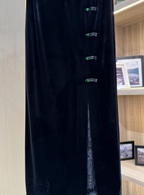 973-2025新款中式网纱拼接纯色丝绒半身裙