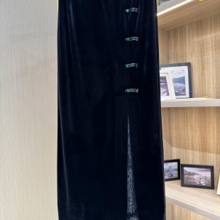 中式 网纱拼接纯色丝绒半身裙 2025新款 973