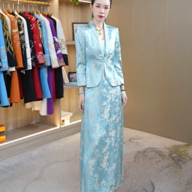 26033-2025春季新款中式国风提花气质套裙女