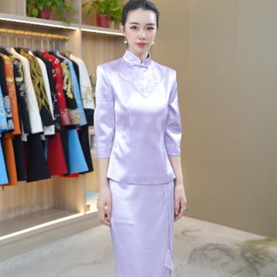 88029-2025夏季新款改良中式国风立领刺绣旗袍套裙