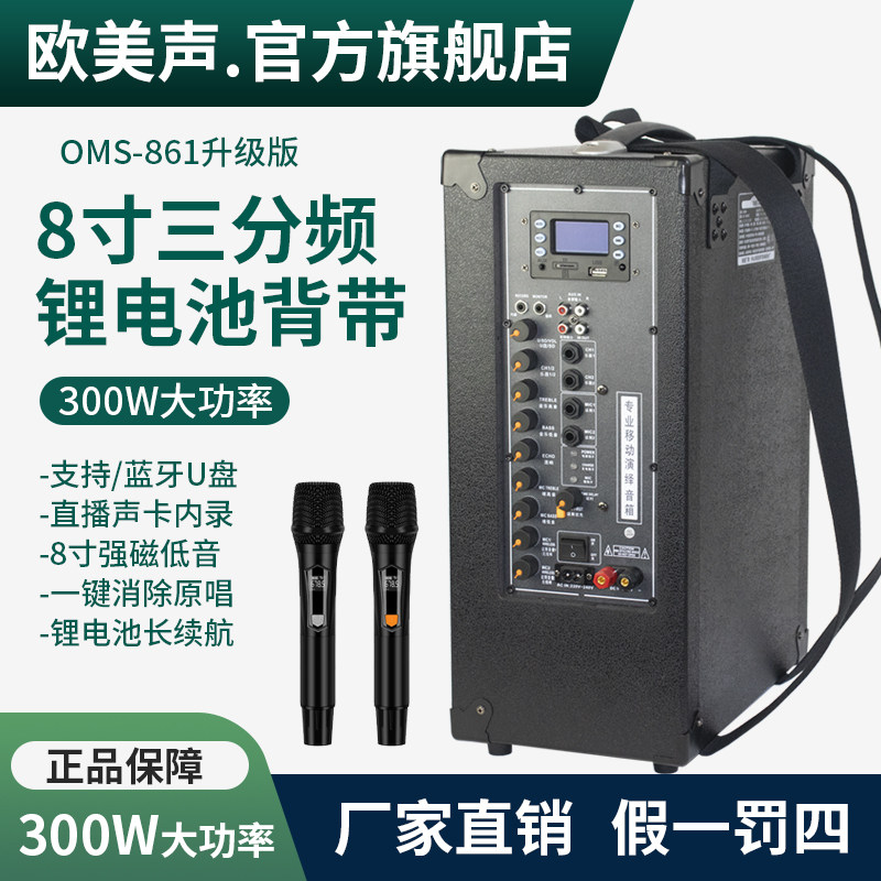 欧美声861专业户外音响K歌唱歌大功率广场舞三分频便携式背带音箱图片