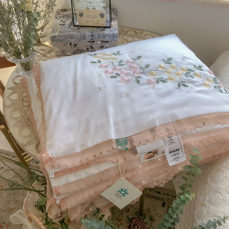 优恋法式浪漫天丝棉夏被抗菌刺绣被子2米空调被双人夏凉被春秋被