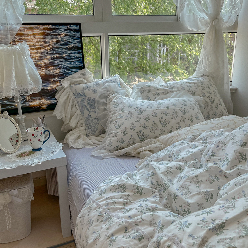 优恋ins温柔仙女风全棉四件套纯棉被套床单床笠1.5/1.8米床上用品
