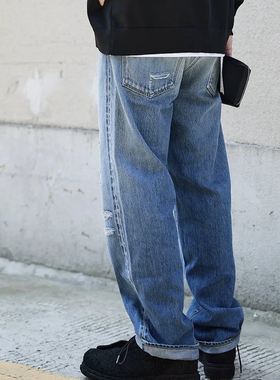 日系VSVM SOCIAL 10D17水洗刀割破坏小直筒牛仔裤休闲裤长裤男
