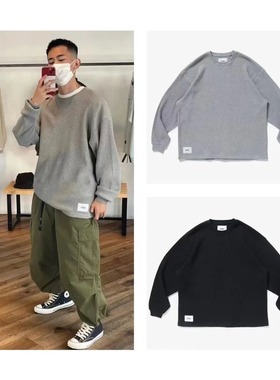 日系WTAPS西山彻轻量纯棉透气刺绣华夫格圆领长袖T恤打底衫男女款