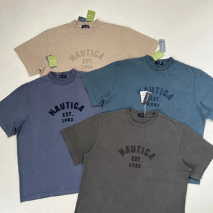 日系Nautica白帆系列1983贴布绣city boy水洗蜡染做旧圆领短袖T恤