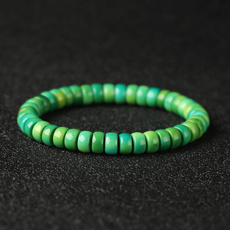 湖北绿松石菜籽黄算盘手串军绿色直切手链高瓷精工男女款