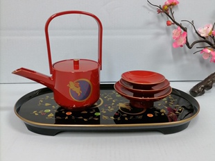 日本进口山中漆器金箔莳绘屠苏酒器套装 屠苏器 日式酒具酒壶酒盅