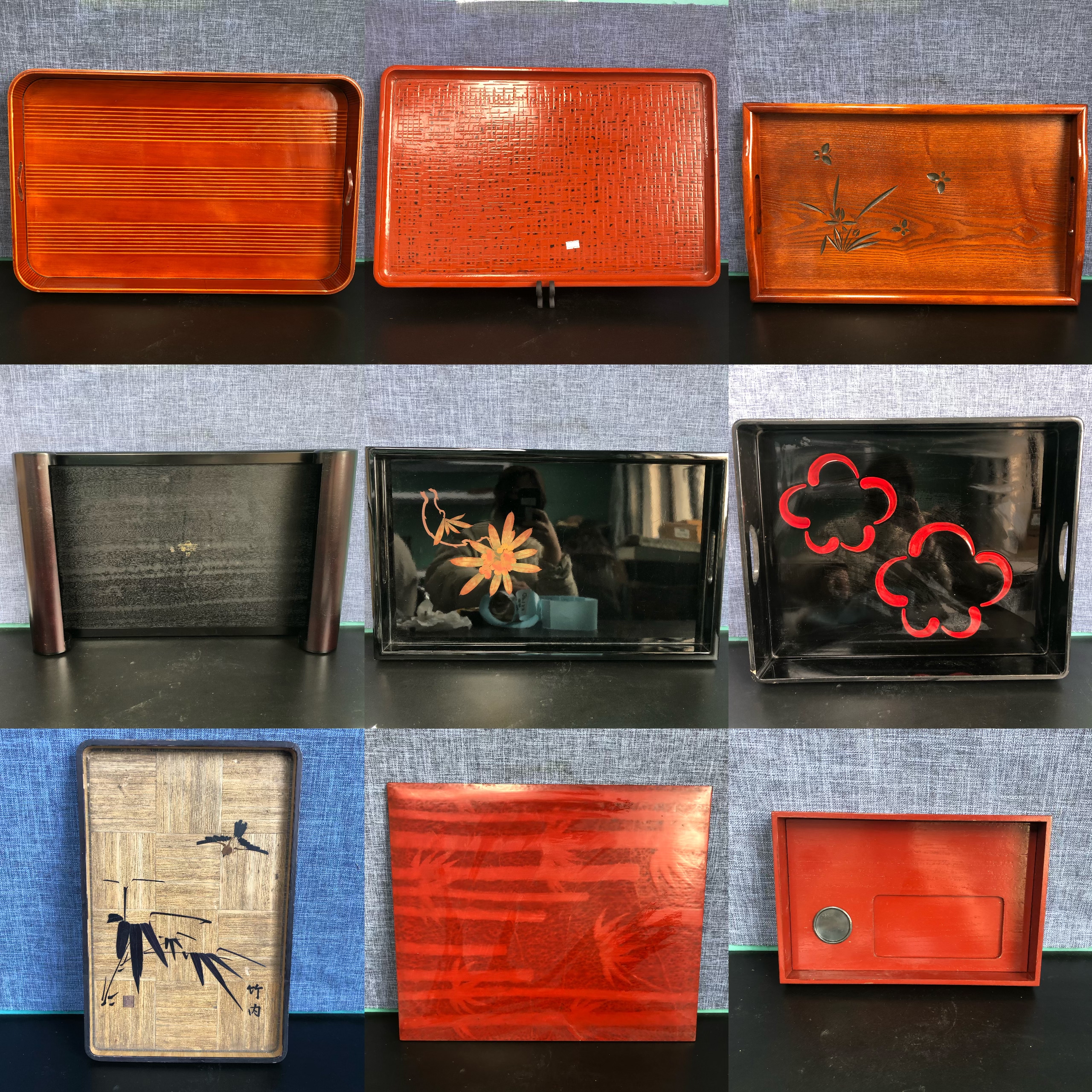 日本进口木质漆器漆盘盆老物件收藏品摆件