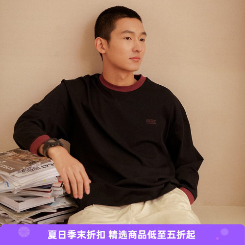 PRIMEE拼色长袖圆领T恤