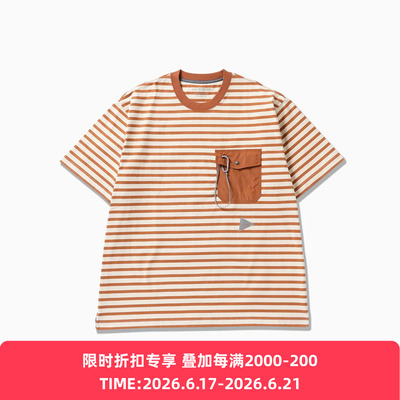 and wander stripe pocket SS T 男女条纹圆领短袖口袋T恤