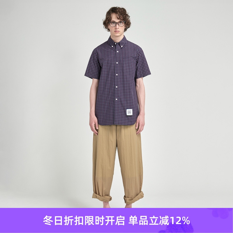 FumitoGanryu褶皱短袖格子衬衫