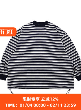 is-ness BALLOON STRIPES 天竺棉条纹宽松廓形长袖气球T恤