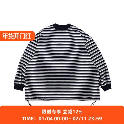 is-ness BALLOON STRIPES 天竺棉条纹宽松廓形长袖气球T恤