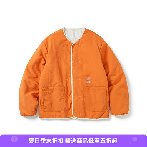 WHEELS and WIND抗静电材质男女中性双面夹棉防泼水无领棉服外套