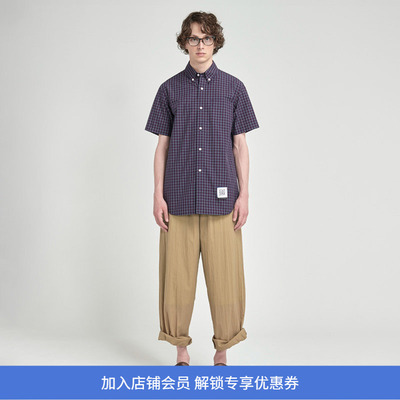 FumitoGanryu褶皱短袖格子衬衫