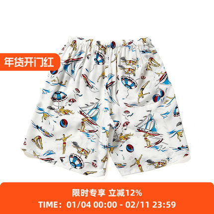 N.HOOLYWOOD WIDE EASY SHORTS 印花腰围 弹性 宽松 休闲短裤