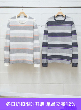 UNUSED Long-sleeve border T-shirt 有机棉水洗加工条纹长袖T恤