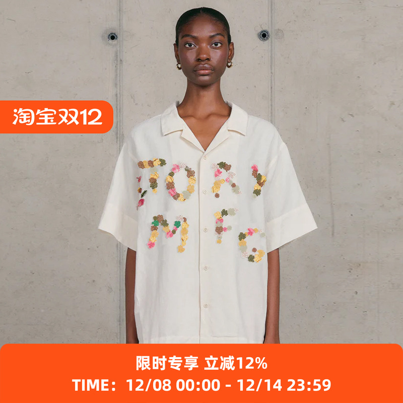 Story mfg GREETINGS SHIRT 男女款手工刺绣拼贴宽松短袖衬衫