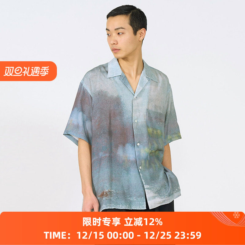 YOKE LANDSCAPE PRINTED OPEN COLLAR艺术家合作系列天丝短袖衬衫