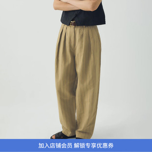 TOAST Pleat Front Stripe Cotton Linen 女装棉麻混纺条纹锥形裤