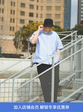 PRIMEE 宽松工装短袖翻领衬衫 CityBoy风纯色古巴领衬衫