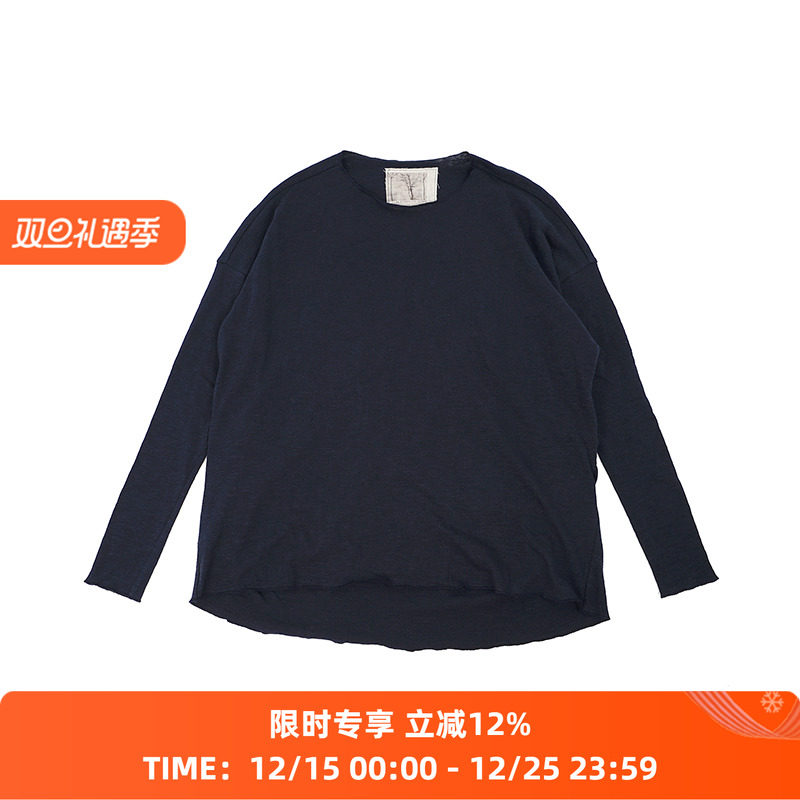 山也 郝 后褶大领圆领长袖T恤