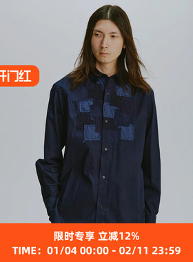 KUON Regular Collar Tux Shirket 古布拼接蓝染长袖衬衫