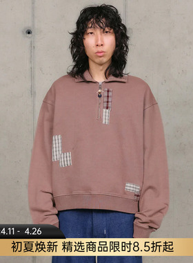 Story mfg GEO PULLOVER 男女中性款复古半拉链拼接串珠卫衣