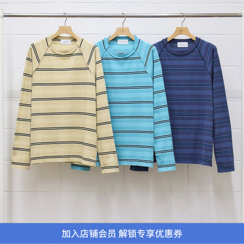 UNUSED RAGLAN BORDER L/S TEE 再生棉插肩袖条纹拼接长袖T恤