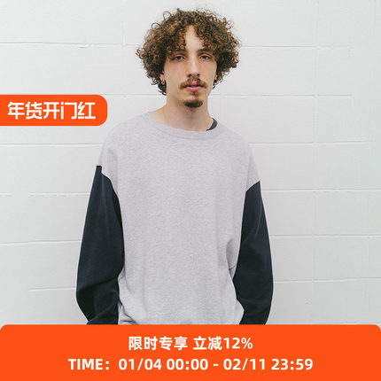 UNUSED NO.78 复古水洗拼色圆领卫衣 套头撞色卫衣 日本制