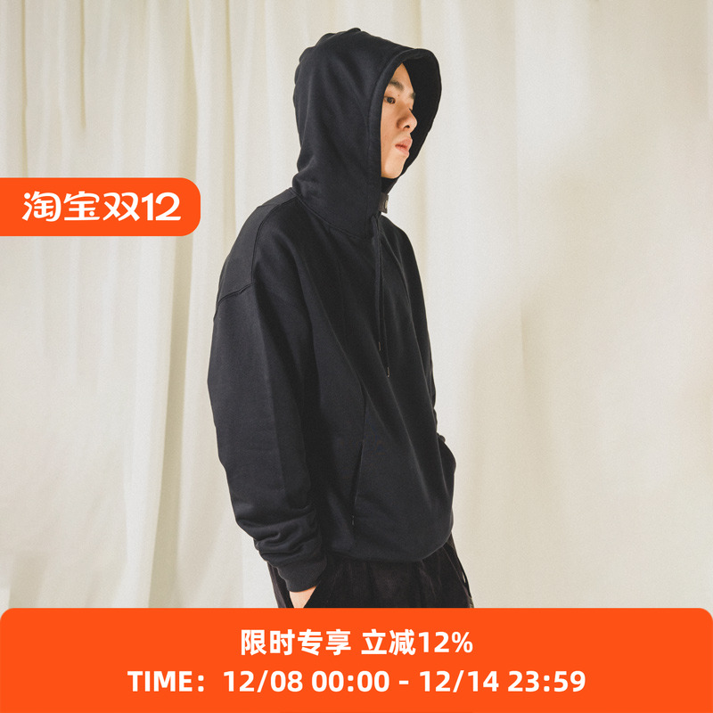 PRIMEE ELBOW PATCHED PULL OVER HOODY 工事风连帽卫衣 纯色帽衫