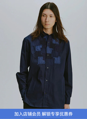 KUON Regular Collar Tux Shirket 古布拼接蓝染长袖衬衫
