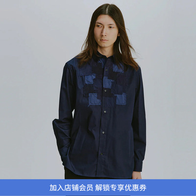 KUON Regular Collar Tux Shirket 古布拼接蓝染长袖衬衫