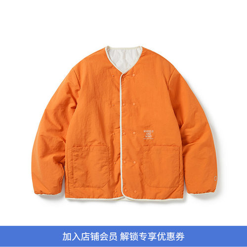 WHEELS and WIND抗静电材质男女中性双面夹棉防泼水无领棉服外套