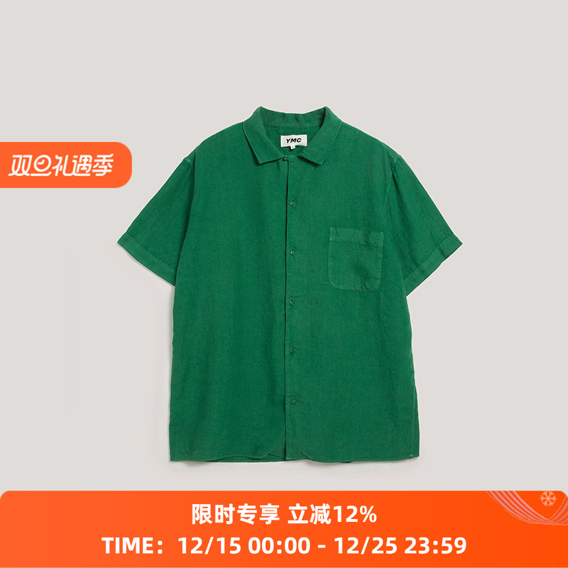 YMC水洗亚麻纯色短袖衬衫